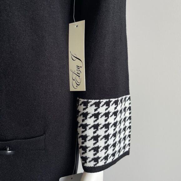 Eliza J Cowl Neck Sweater Dress Sz Large Black Houndstooth Modest Cocktail Party - Picture 6 of 15